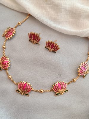 Gold Plated Flower Design Necklace Set
