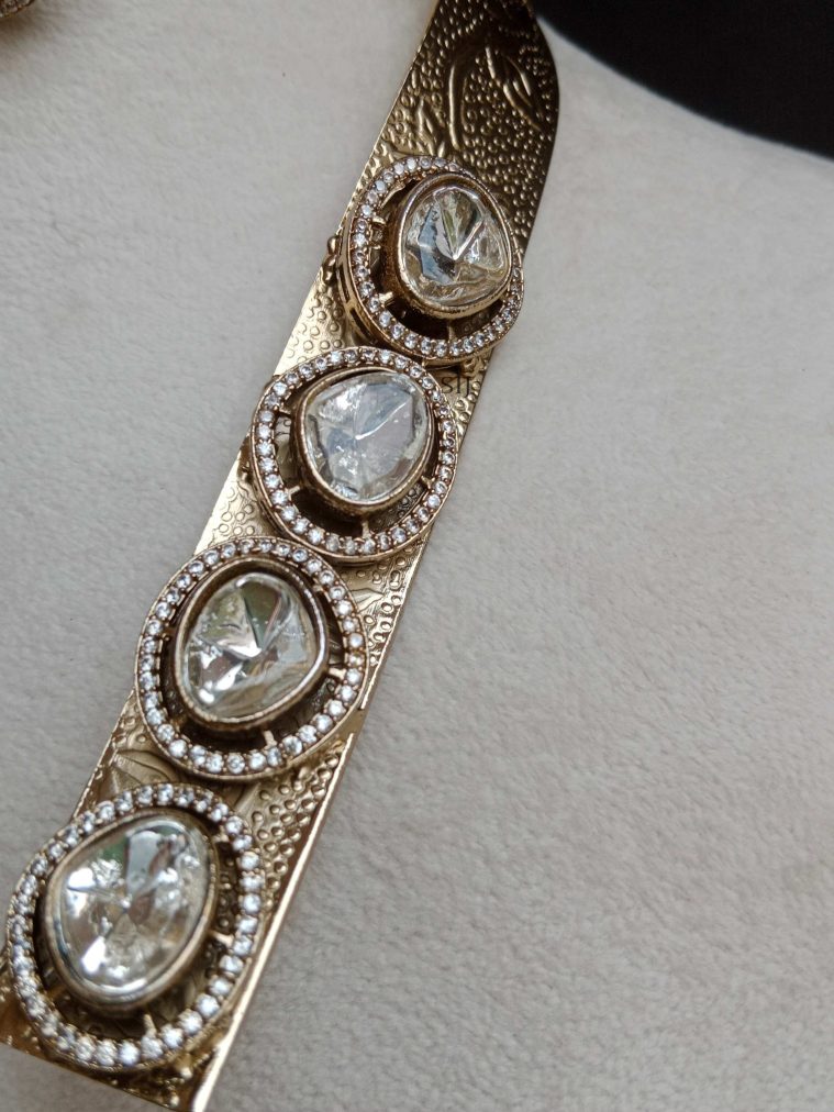 Gold Plated Open Collar Victorian Massonite Stone Necklace