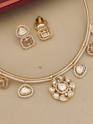 Gold Plated Polki Stones Hasli Necklace