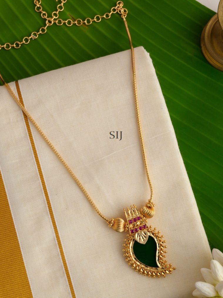 Green Stone Mango Design Palakka Necklace
