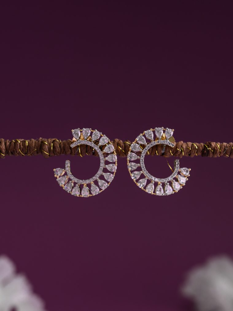 Half Moon Design AD Stones Zircon Ear Studs