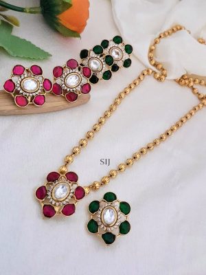 Jadau Flower Design Stone Chain Set