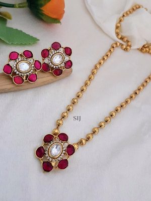 Jadau Flower Design Stone Chain Set