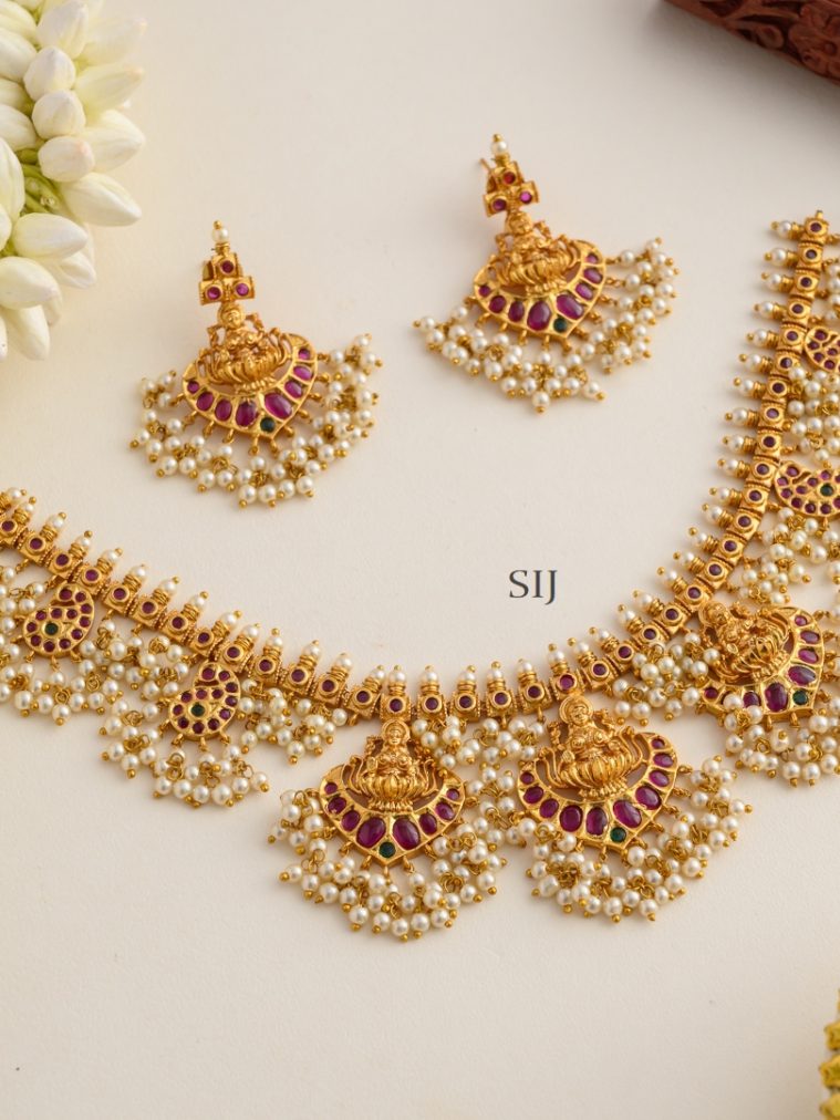 Lakshmi Motif Kemp Stones Guttapusalu Necklace