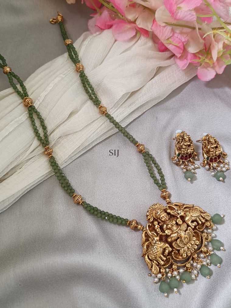 Lakshmi Pendant Green Beaded Haram