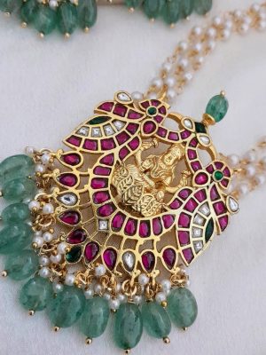 Lakshmi Pendant Long Pearl One Gram Gold Haram Set