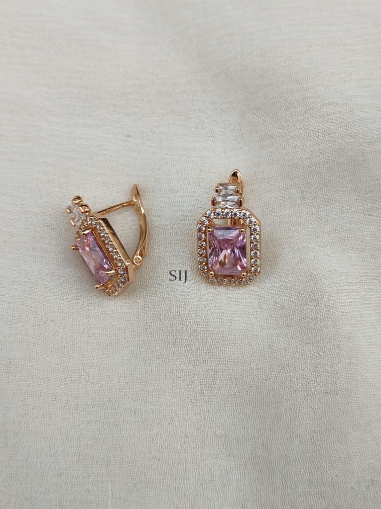 Rose Gold Pink &White Stones Bali Ear Studs