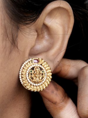 Temple Lakshmi AD Stones Ear Studs