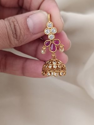Traditional Ruby & White Stone Hook Earrings