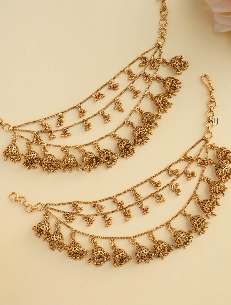 Three Layers Gold Beads and Jhumkas Mattals