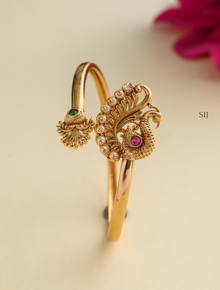Gold Finish Peacock Design Open Type Bracelet Bangle
