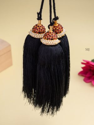 Traditional Kemp Ruby and Pearl Bridal Jada Kunjalam