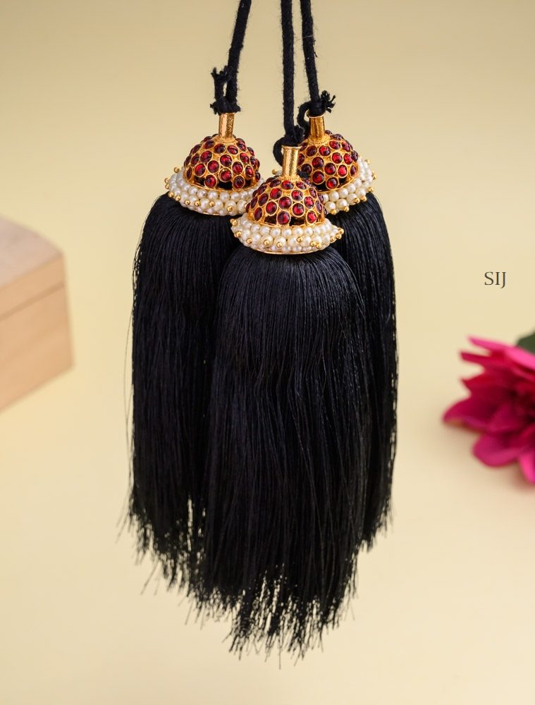 Traditional Kemp Ruby and Pearl Bridal Jada Kunjalam