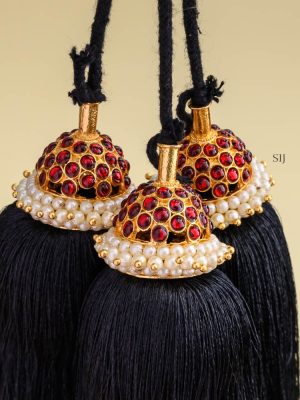 Traditional Kemp Ruby and Pearl Bridal Jada Kunjalam