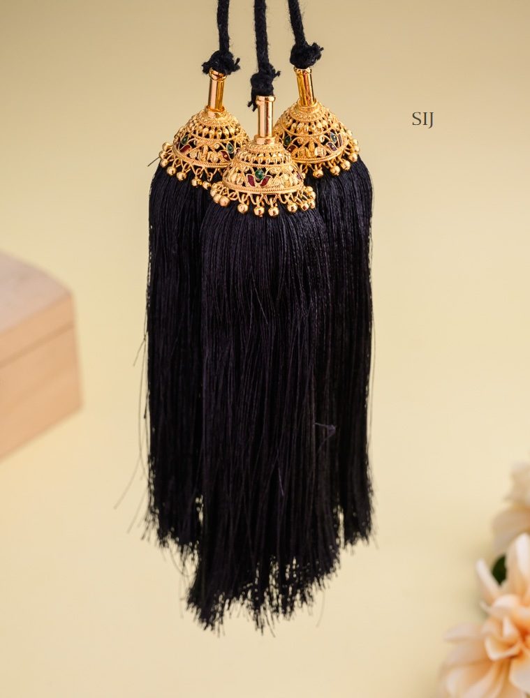 Gold Look Alike Bridal Jada Kunjalam with Gold Beads Hangings