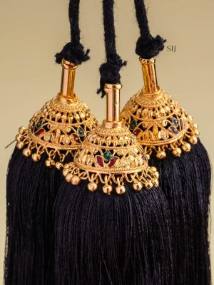 Gold Look Alike Bridal Jada Kunjalam with Gold Beads Hangings