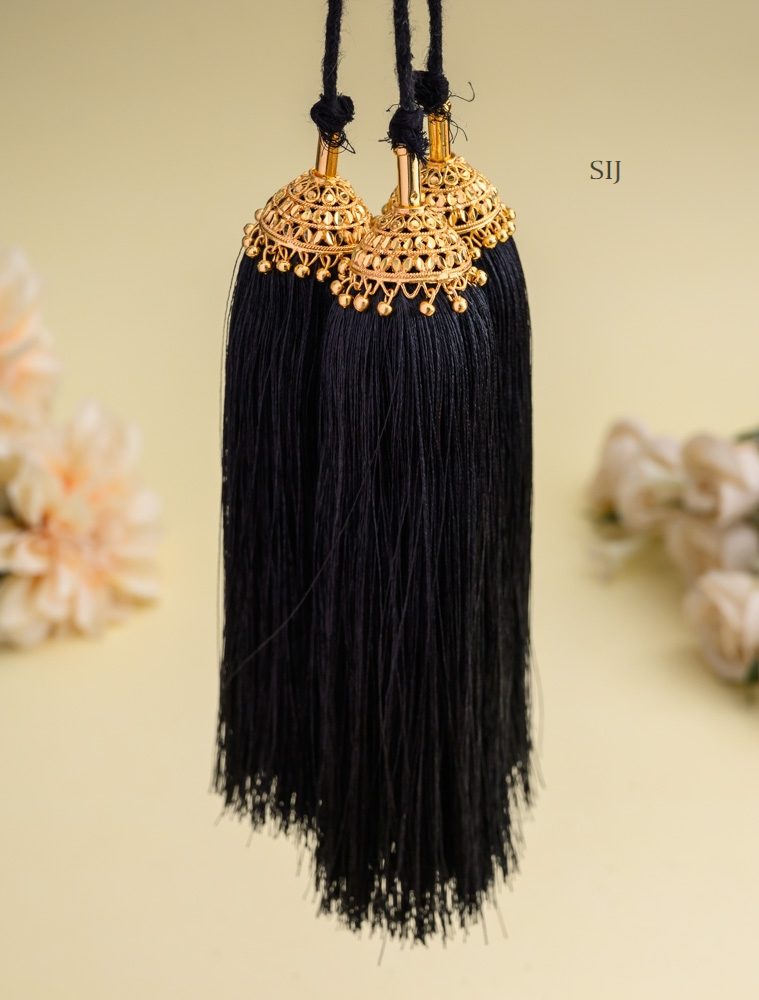 Gold Finish Bridal Jada Kunjalam with Gold Beads Hangings