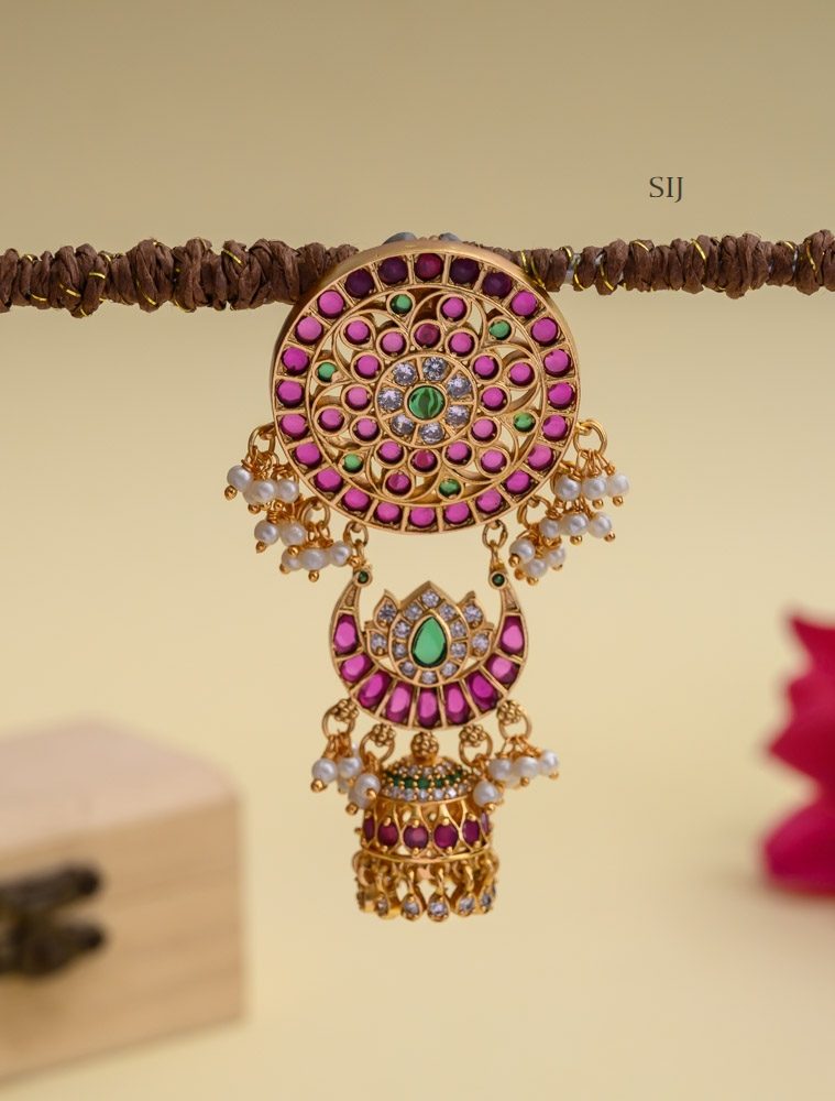 Kemp Stones Round Jada Billa with Chand Bali Design Jhumka