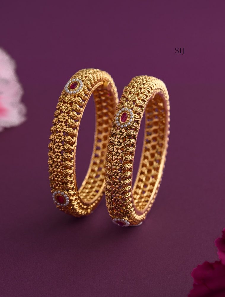 Gold Finish Floral Design Bangles