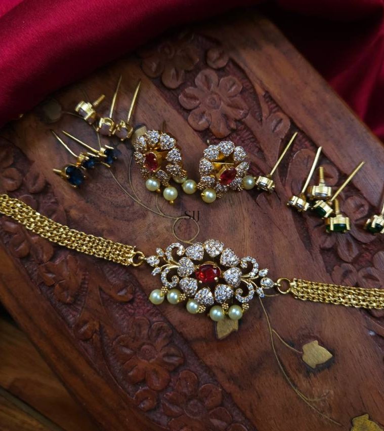 Gold Finish Floral Interchangeable AD Stones Choker