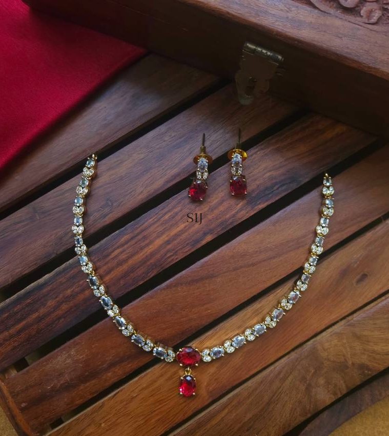 Imitation Single Line AD Stones Necklace with Red Stones
