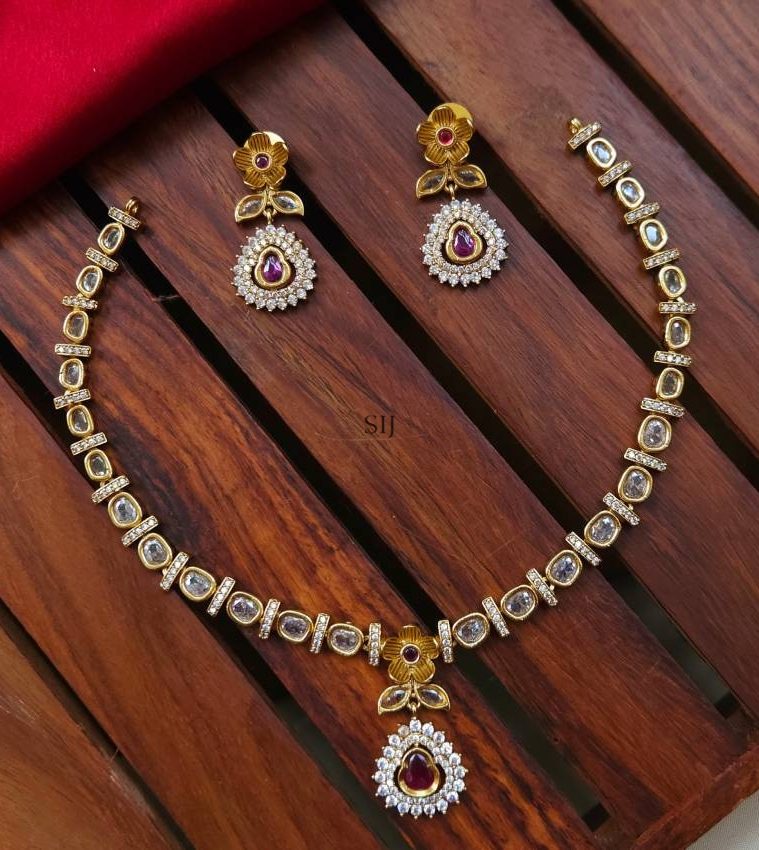 Victorian Finish Single Line AD Stones Necklace