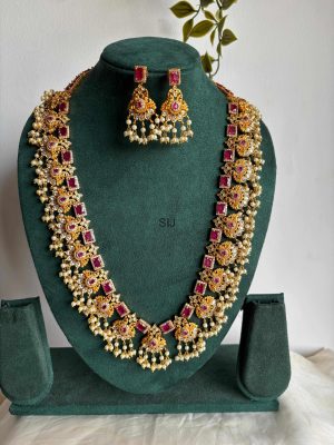 Gold Finish Ruby and AD Stone Guttapusalu Haram