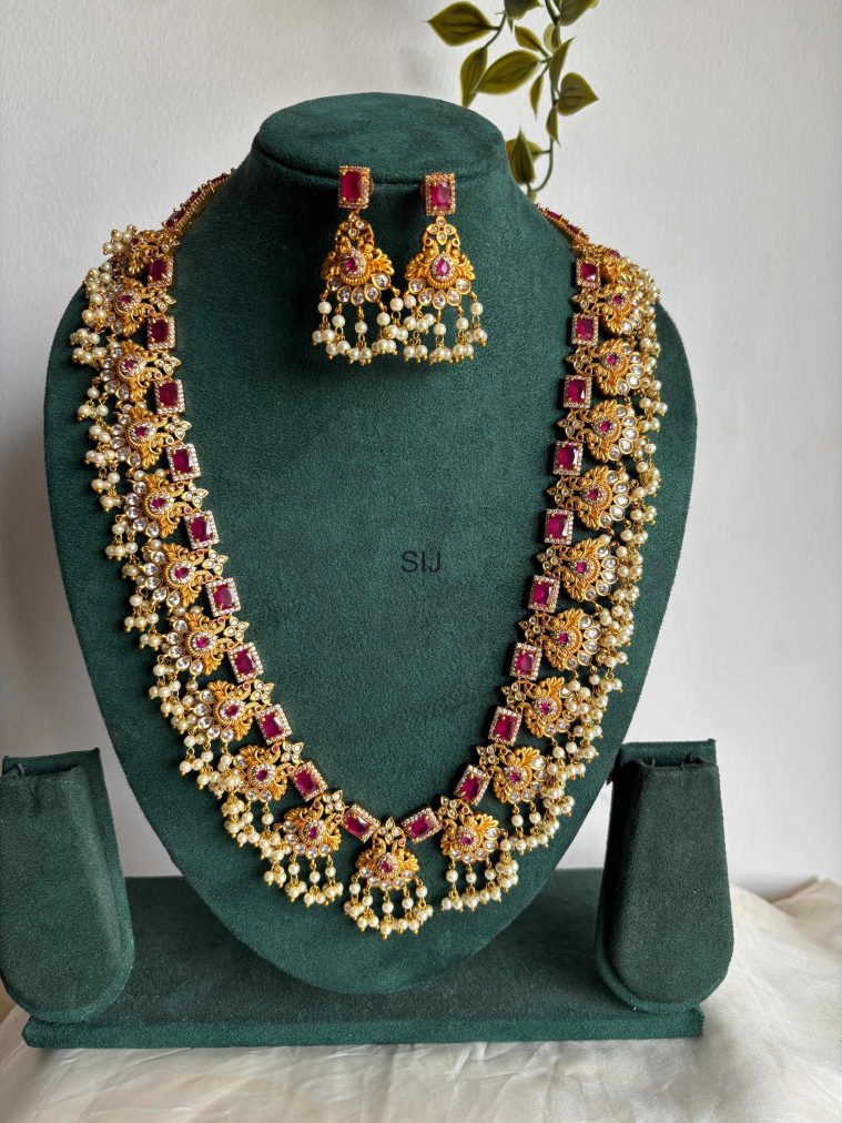 Gold Finish Ruby and AD Stone Guttapusalu Haram