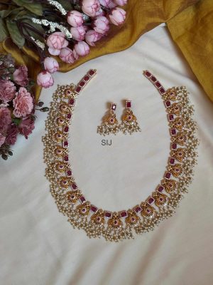 Gold Finish Ruby and AD Stone Guttapusalu Haram