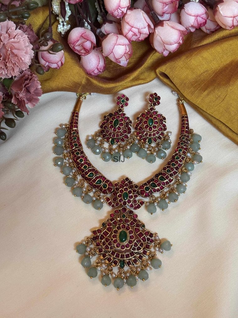 Gold Plated Kemp Stones Necklace with Peral