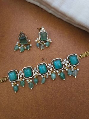 AD Stones Flower and Square Design Victorian Choker