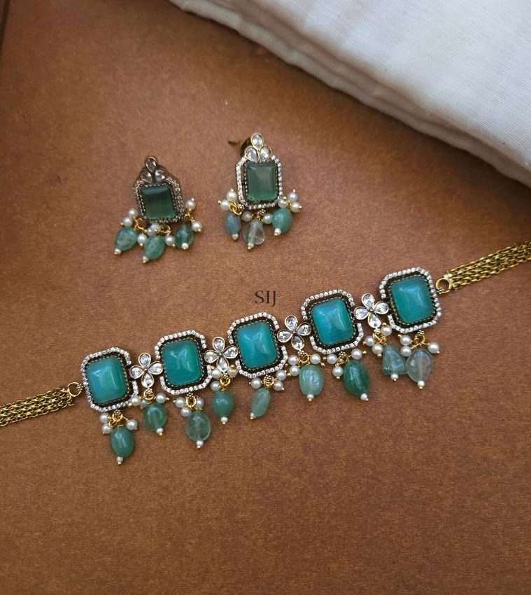 AD Stones Flower and Square Design Victorian Choker
