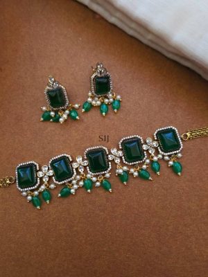 AD Stones Flower and Square Design Victorian Choker