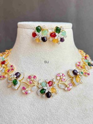 Imitation Multi Color AD Stones Flowers Necklace