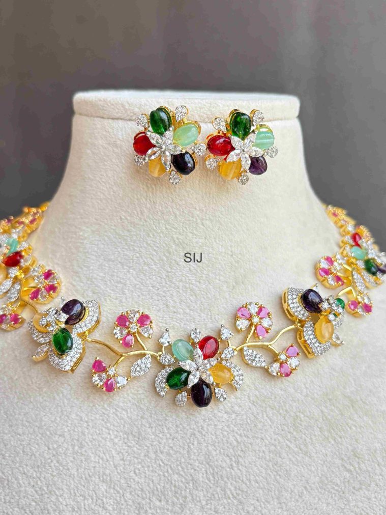 Imitation Multi Color AD Stones Flowers Necklace
