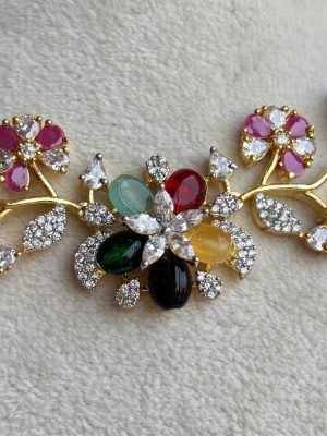 Imitation Multi Color AD Stones Flowers Necklace