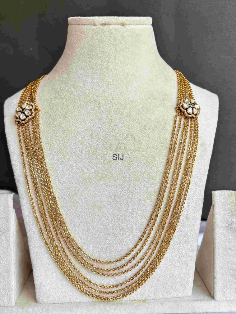 Two White Stones Flower Motifs Multi Layers Chandra Haram
