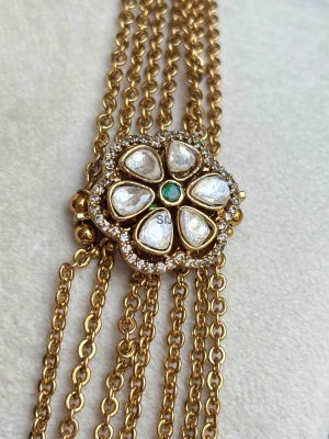 Two White Stones Flower Motifs Multi Layers Chandra Haram