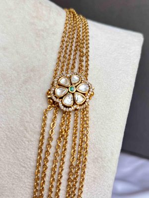 Two White Stones Flower Motifs Multi Layers Chandra Haram