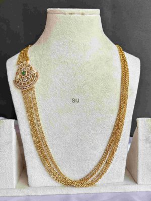 Gold Plated Multi Layer Chandra Haram with Dual Peacock Side Locket