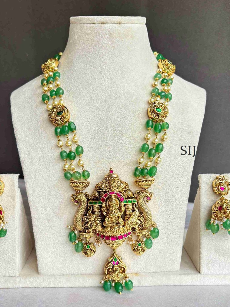 Antique Jadau Green Beads Lakshmi Haram