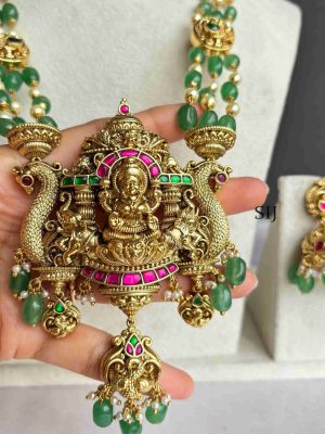 Antique Jadau Green Beads Lakshmi Haram