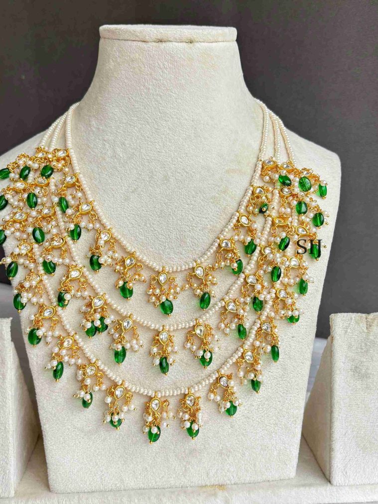 Triple Layer Pearl Jadau Haram