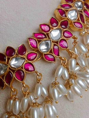 Gold Plated Jadau Kundan Lotus Guttapusalu Necklace