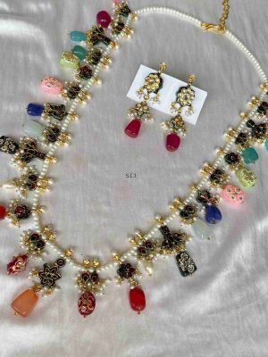 Single Layer Pearl Haram with Multi Color Beads Hangings
