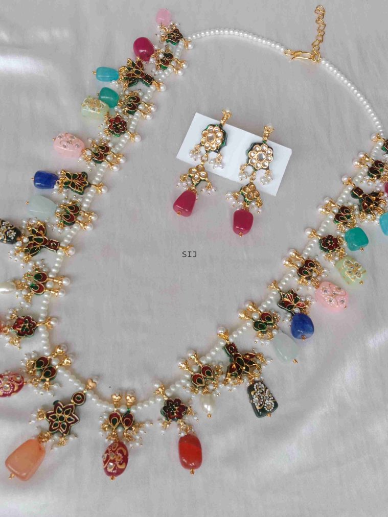 Single Layer Pearl Haram with Multi Color Beads Hangings