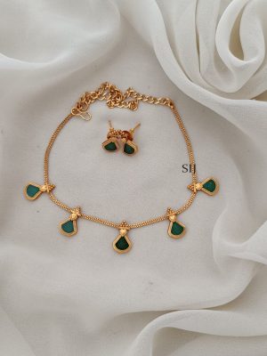 Gold Finish Green Enamel Kerala Palakka Necklace