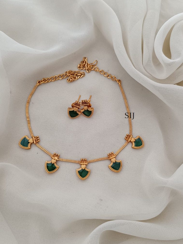 Gold Finish Green Enamel Kerala Palakka Necklace