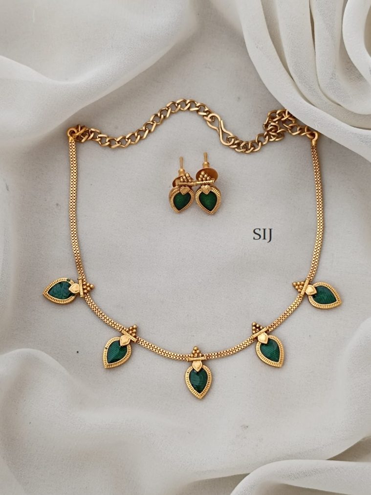 Gold Finish Green Enamel Kerala Palakka Necklace