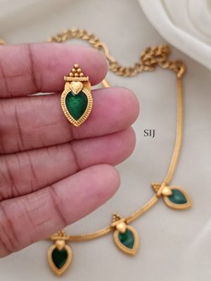 Gold Finish Green Enamel Kerala Palakka Necklace